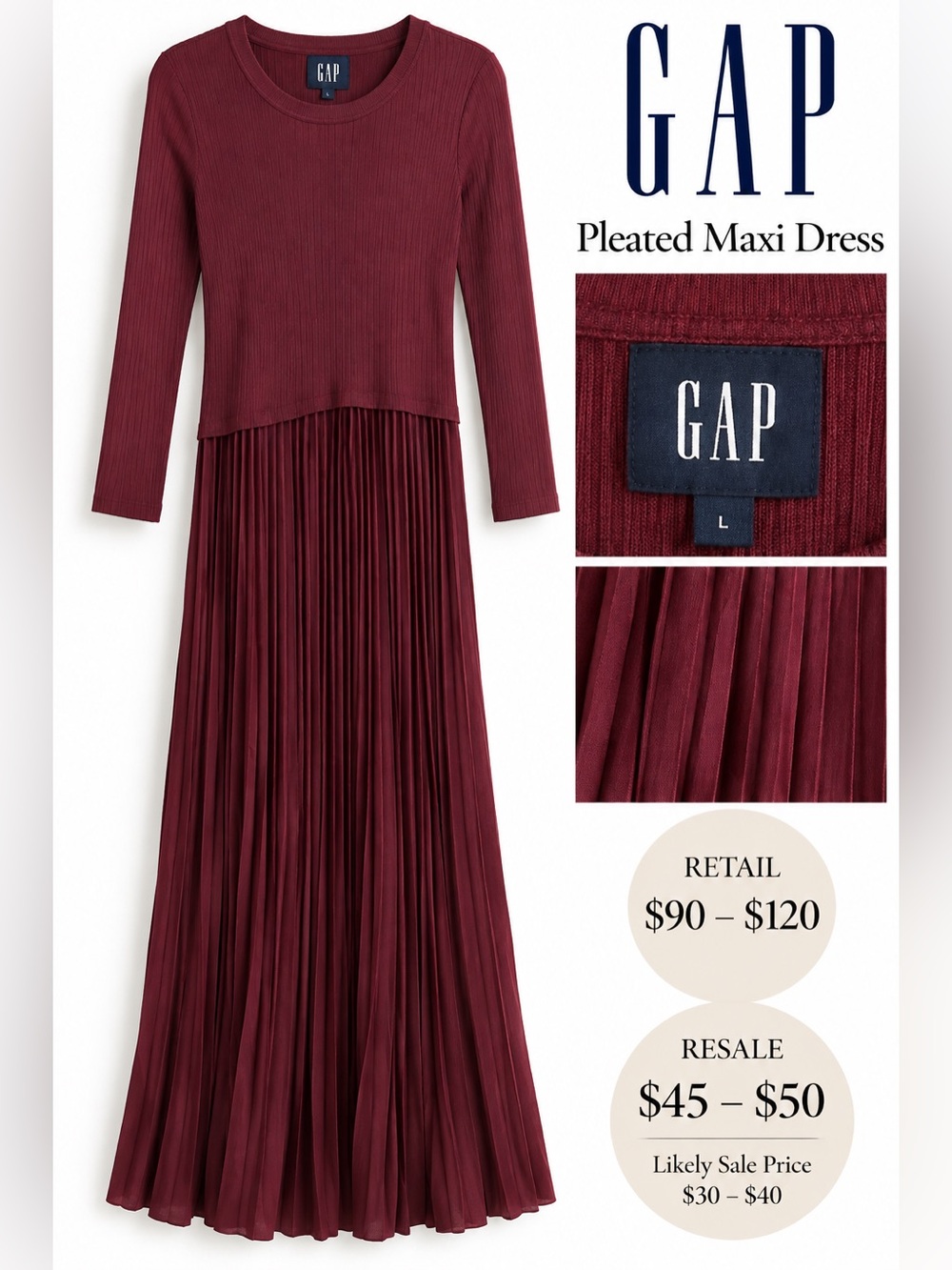 GAP NWT Pleated Maxi Dress - Wine